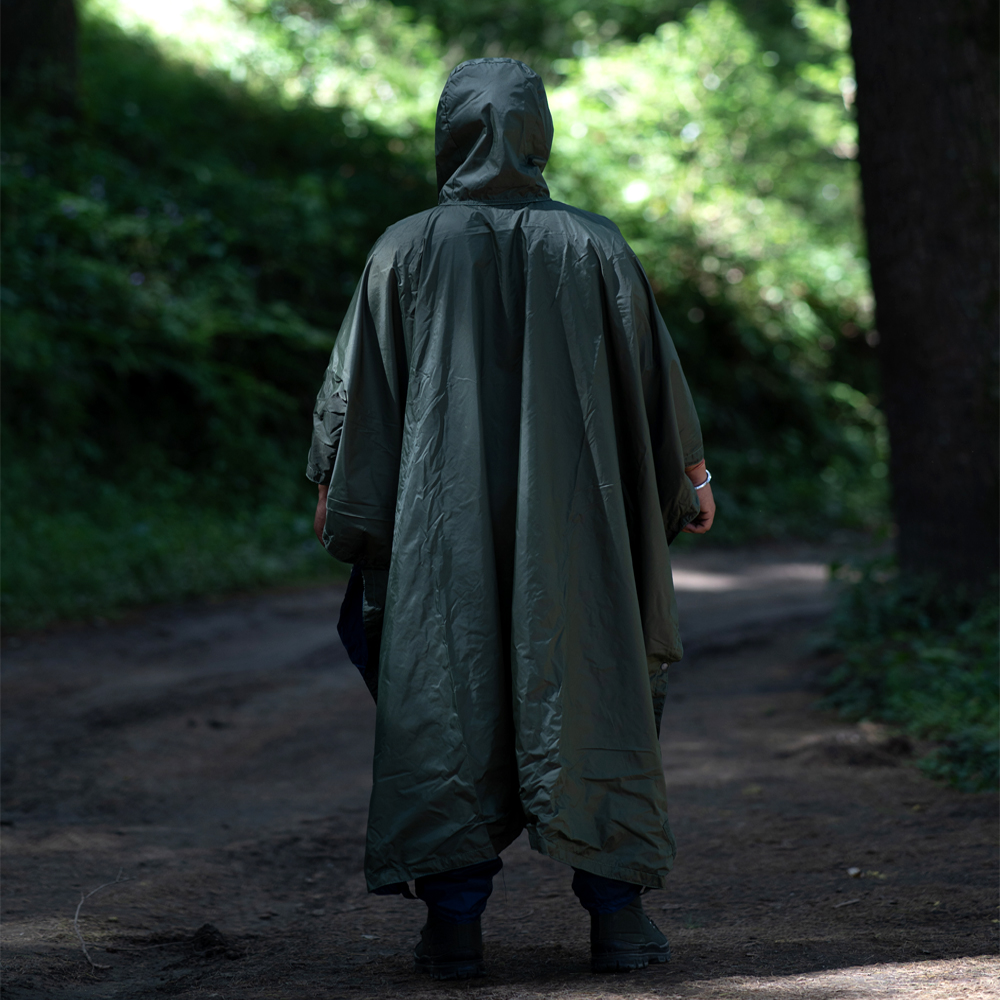 Multi Purpose 100% Nylon Rain Poncho Convertibility as Bivouac - Double Layered (Military Greent) Back copy