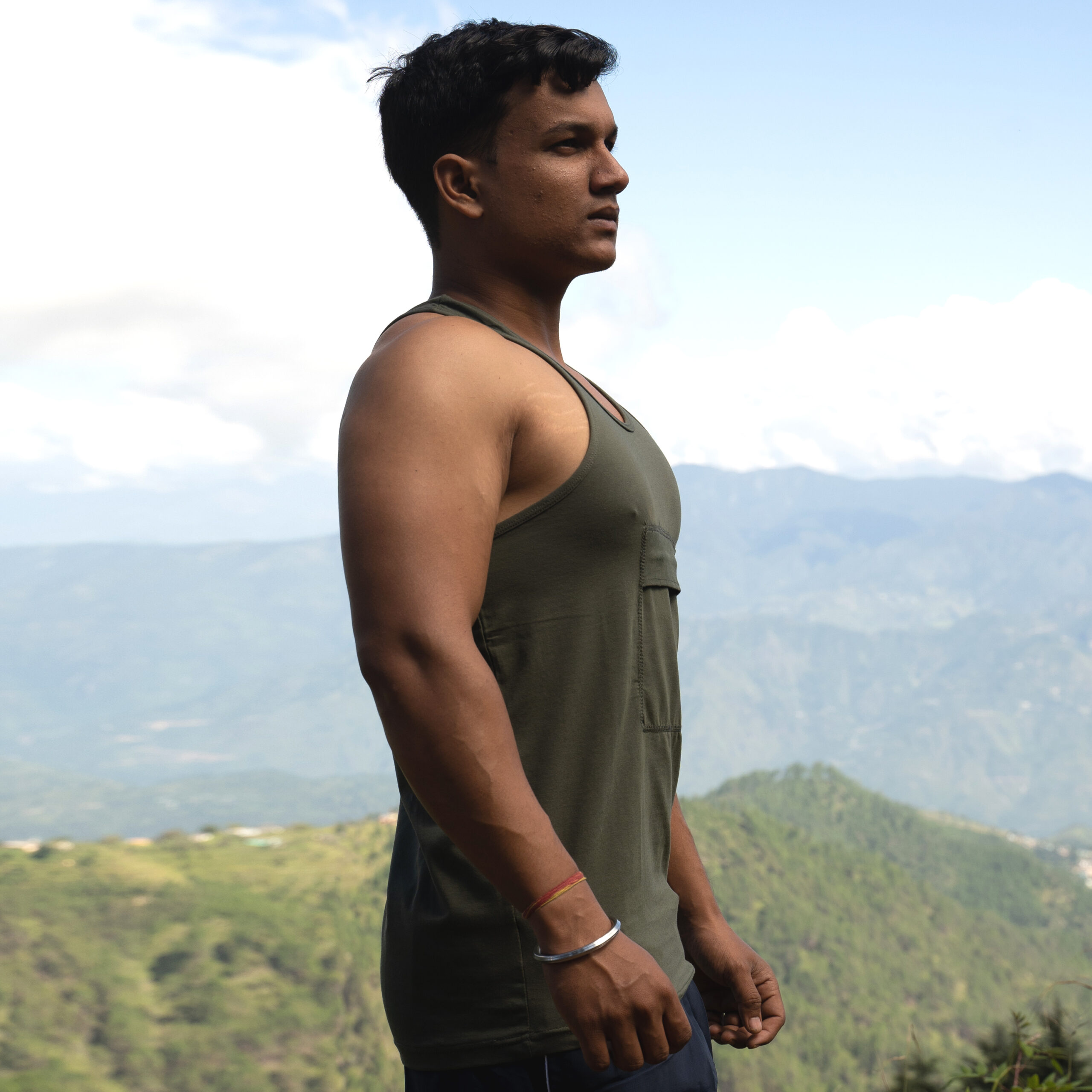 Sando Vest With I-Card Cover - 006207 Military Green Side