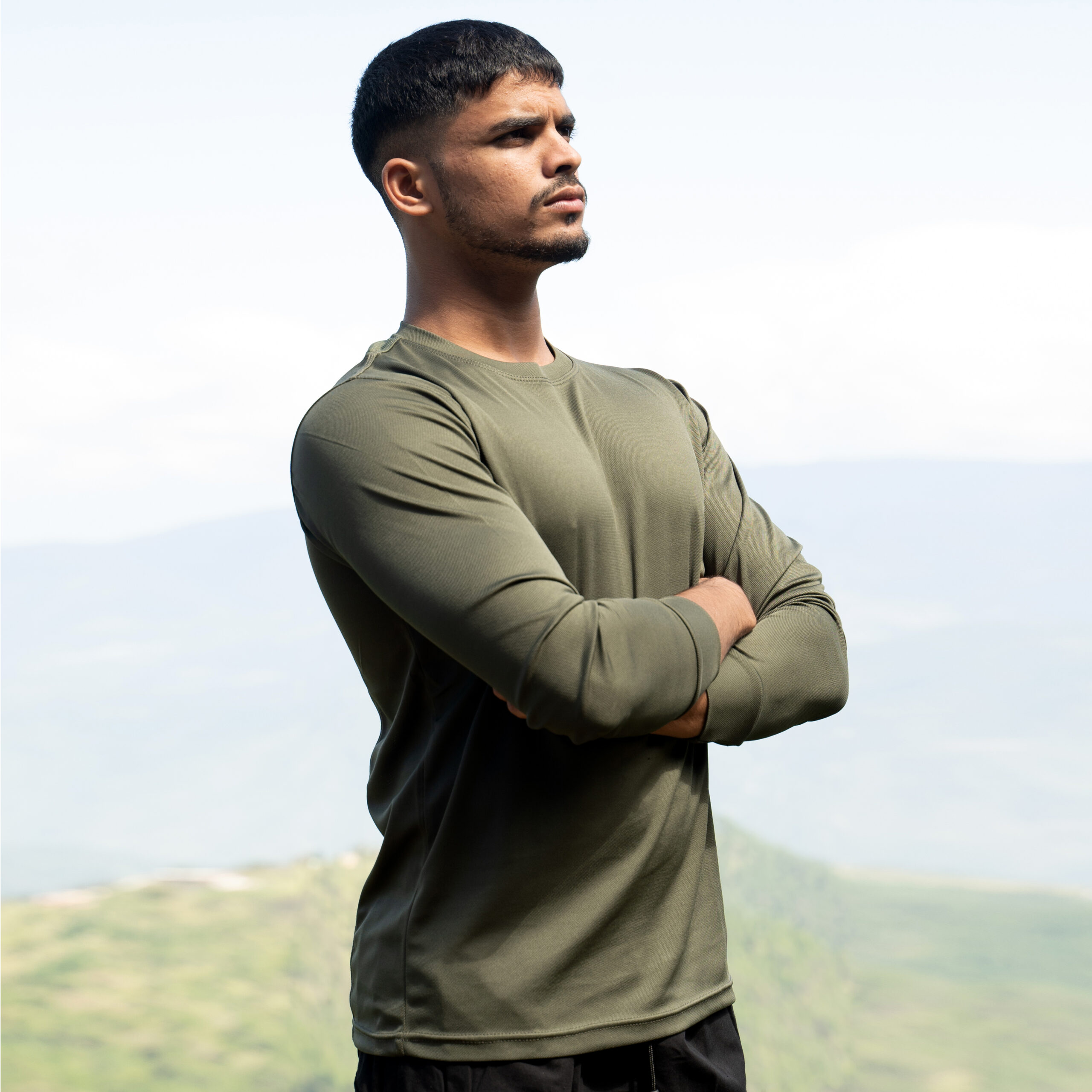 T-Shirt Round Neck Full Sleeves - Micro - Military Green (20421) Side copy