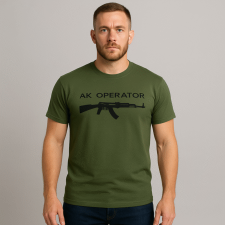 T-Shirt Round Neck Half Sleeves – AK Operator Embroidery (Military Green/Black)
