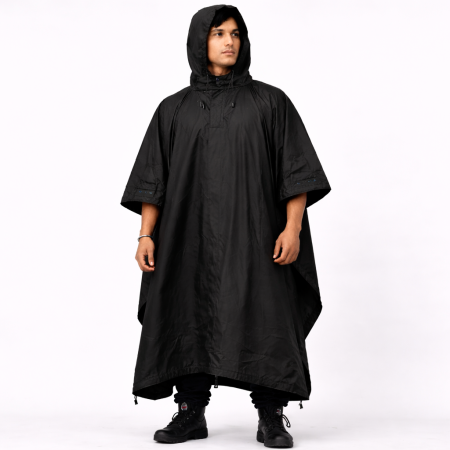 Multi Purpose 100% Nylon Rain Poncho Convertibility as Bivouac - Double Layered - Solid