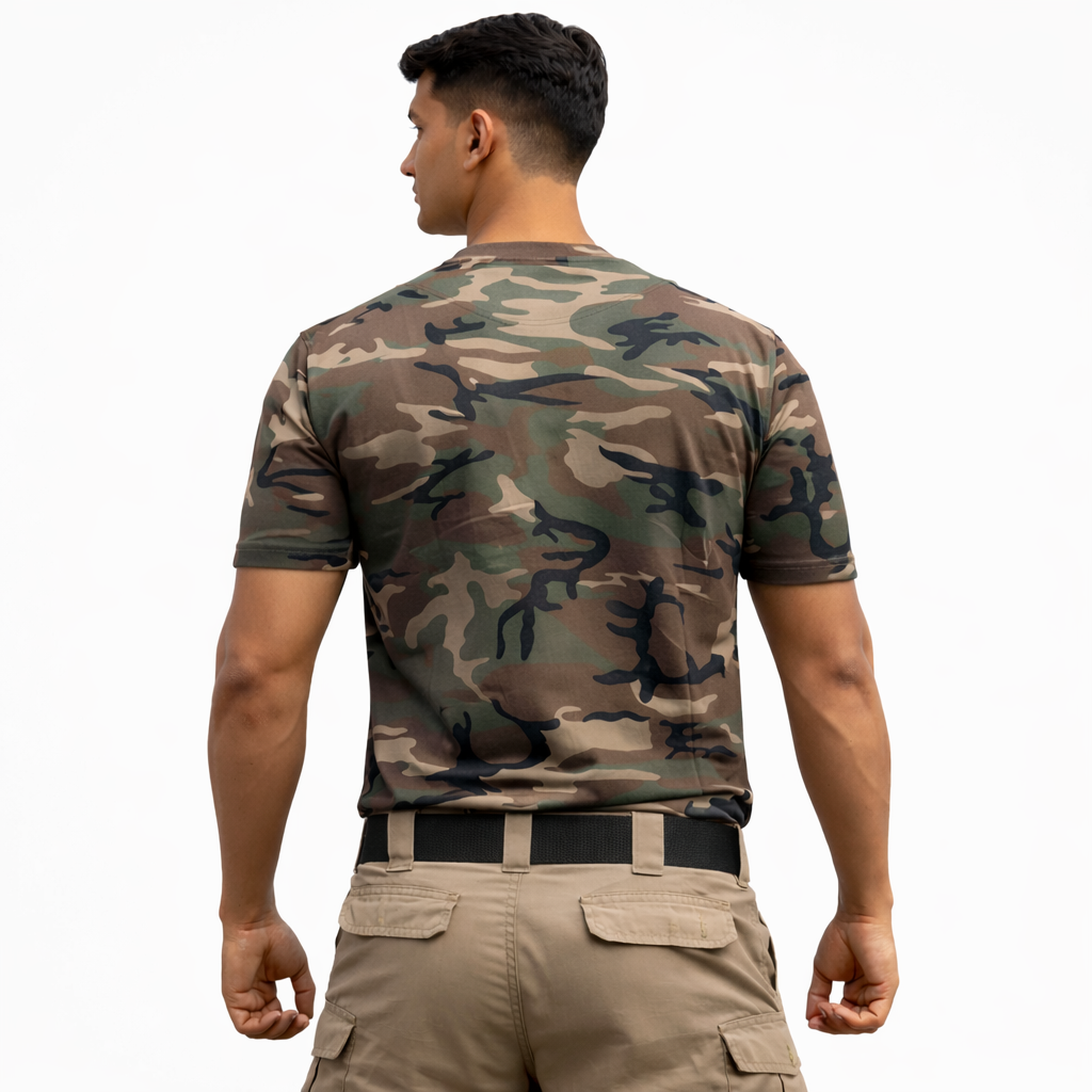 M81 Woodland Camouflage Combat T-Shirt – Round Neck Half Sleeve (USA02) - Image 2