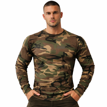 T-Shirt Round Neck Full Sleeves - USA 01 M81 Woodland Camouflage