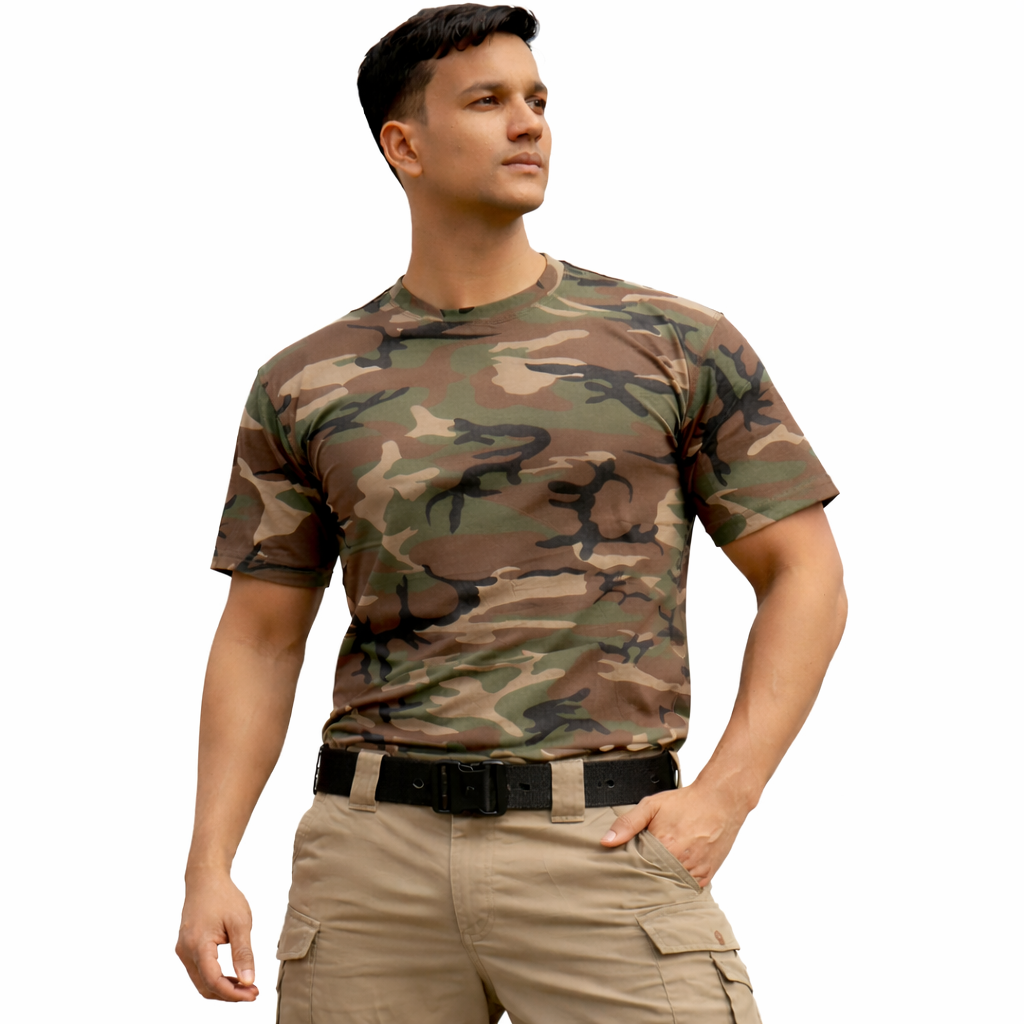 M81 Woodland Camouflage Combat T-Shirt – Round Neck Half Sleeve (USA02)